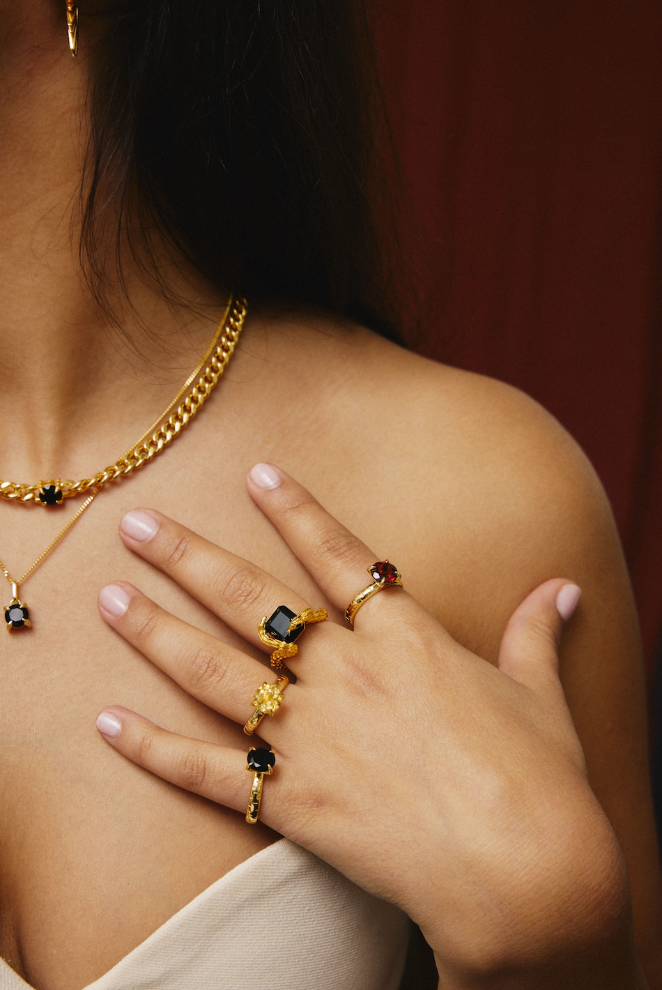 Chunky Léclaw Necklace Gold Black Agate