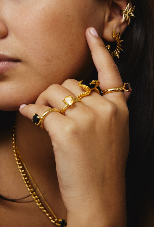 Serpent Ring Gold Black Agate