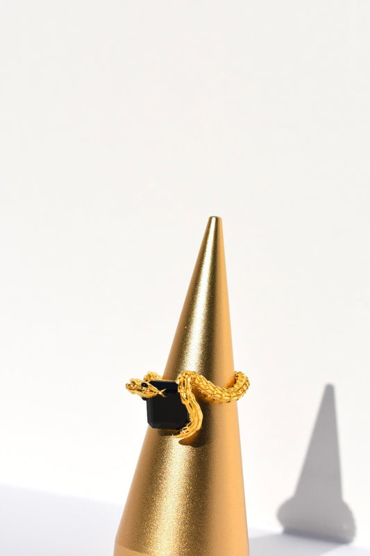 Serpent Ring Gold Black Agate