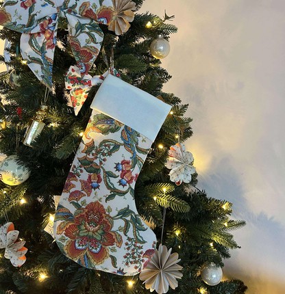 Christmas stocking in lovely light fabric with red/green details