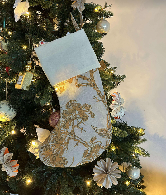 Christmas stocking in yellow/beige fabric (Customizable)