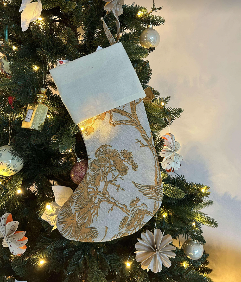 Christmas stocking in yellow/beige fabric