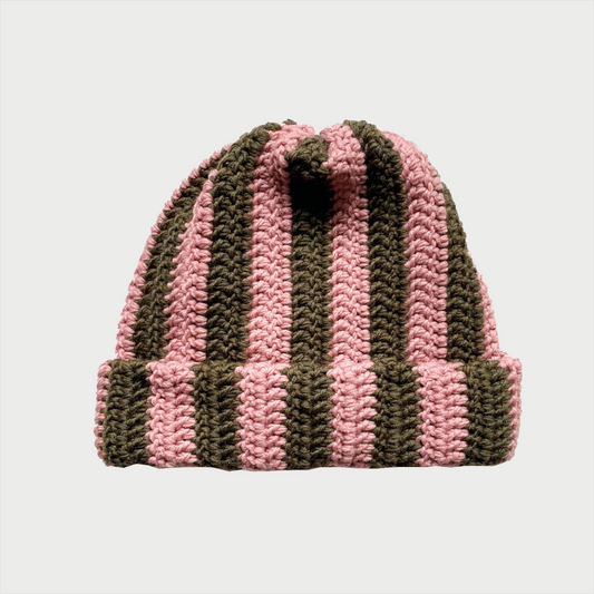 Wool beanie hat striped KHAKI PINK