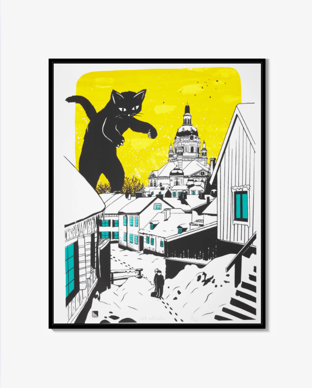 Cat-astrophe, hademade Silkscreen Cat Art Print