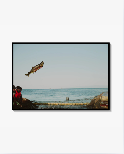Fishermen on the dispute island of Iturup in the Pacific Ocean Print