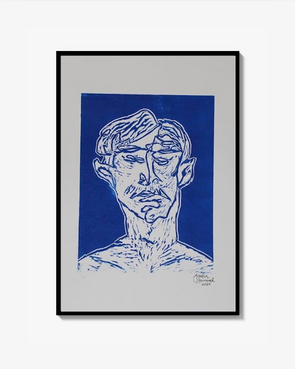 MAN MED MUSTASCH - Linoleum Print