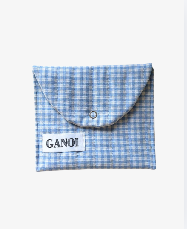 Checked blue & white pouch