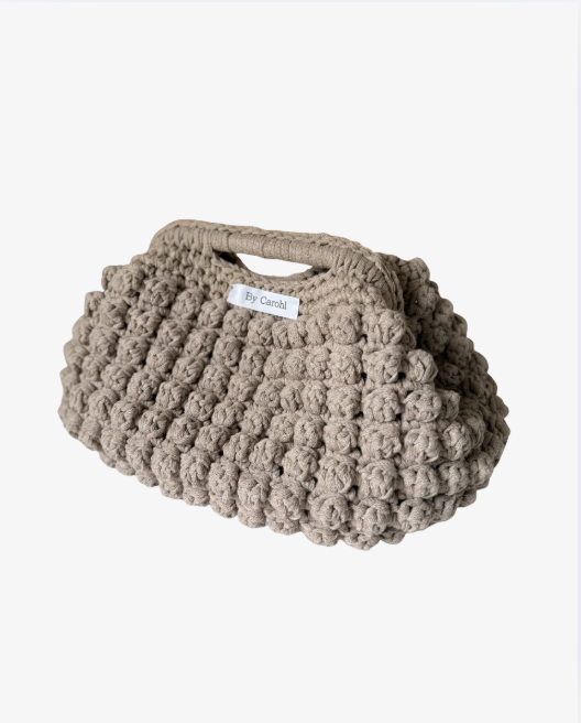 Hæklet clasp taske - beige bubbles