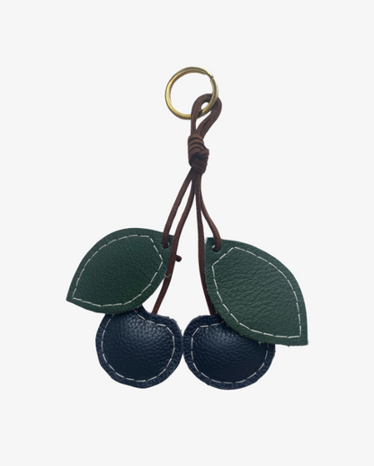Key ring, bag charm cherry in italian leather