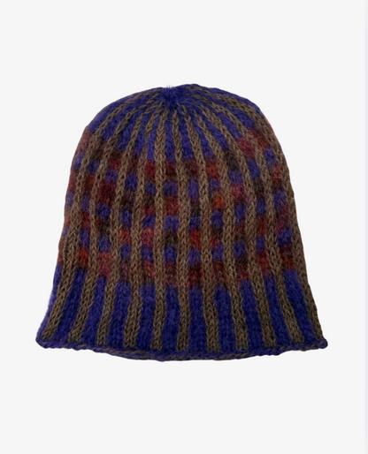 Vertical Stripe Beanie (purple/red/beige)