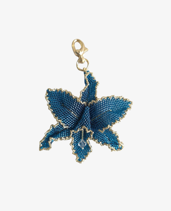 Blue Orchid Charm with Gold Trim