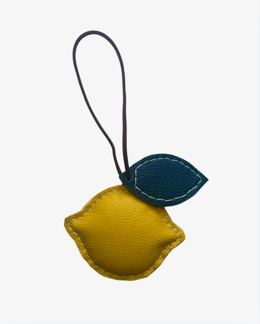 Key ring, bag charm lemon in italian leather