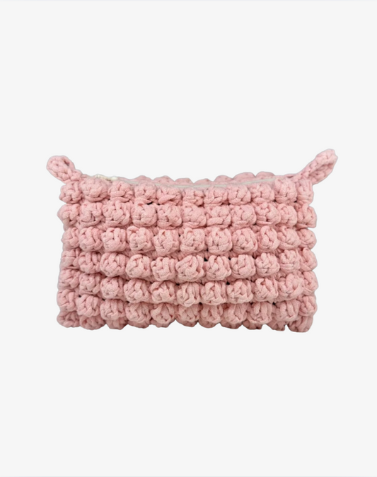Hæklet boblet toilettaske, Rosa - Mellem størrelse