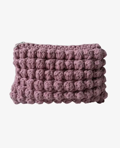 Crochet bubbly cosmetic bag, pink - medium size