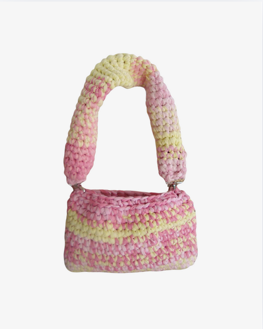 Crocheted pink/yellow bag, Zinta
