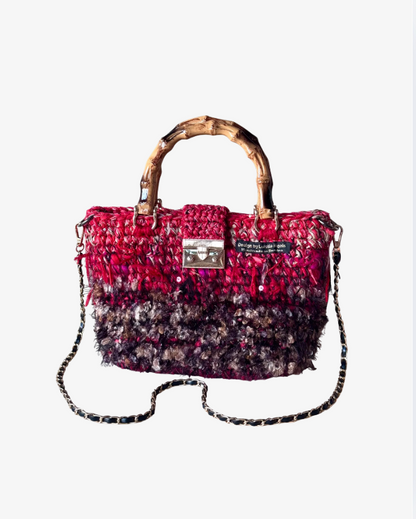 Hand-Crocheted Bag Red & Brown Tones