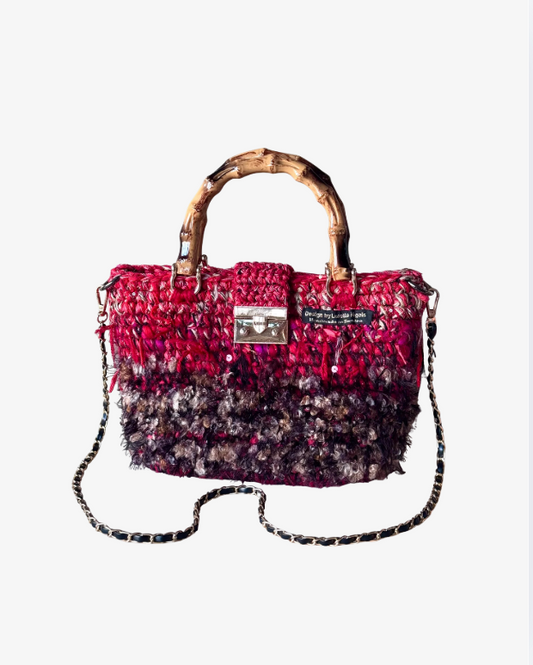 Hand-Crocheted Bag Red & Brown Tones