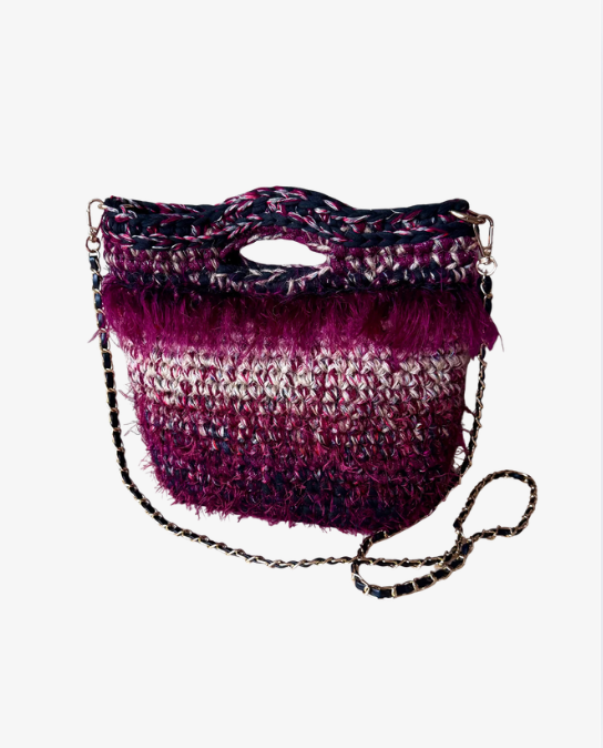 Crocheted Handbag in Wine and Plum Tones