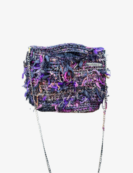 Hand crocheted handbag Black/purple