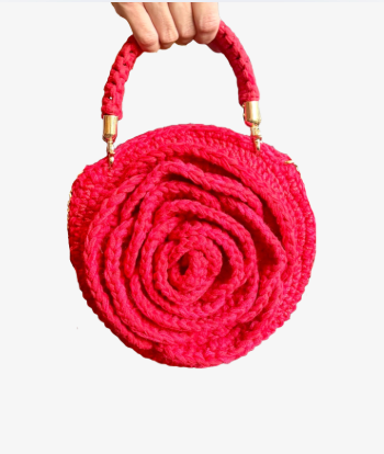 Red Rose-Shaped Crocheted Bag