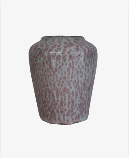 Håndlavet keramik vase med håndmalede rosa pletter