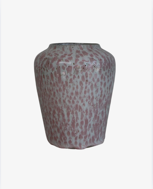 Handmade ceramic vase with handpainted pink spots
