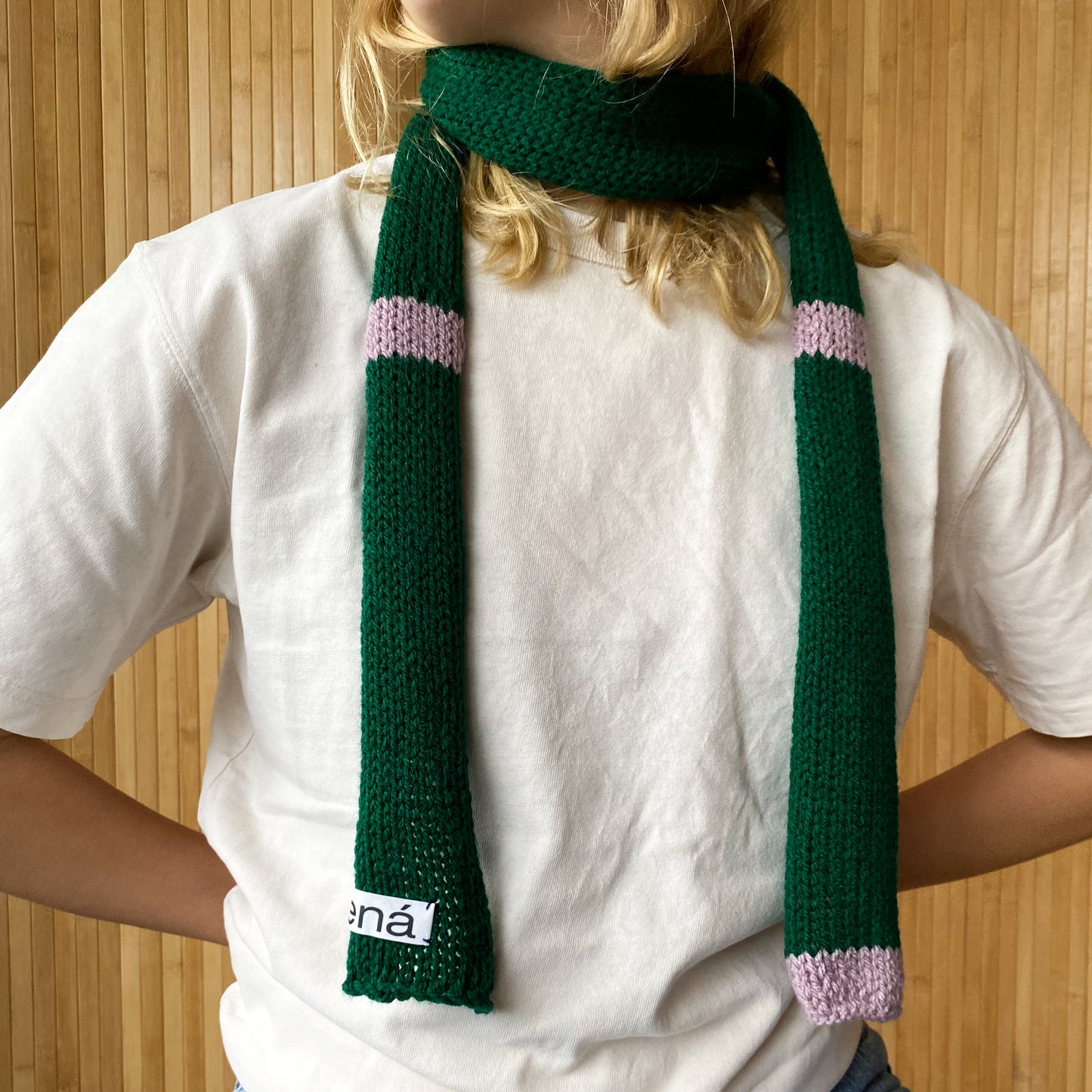 Skinny roll scarf DARK GREEN LILAC