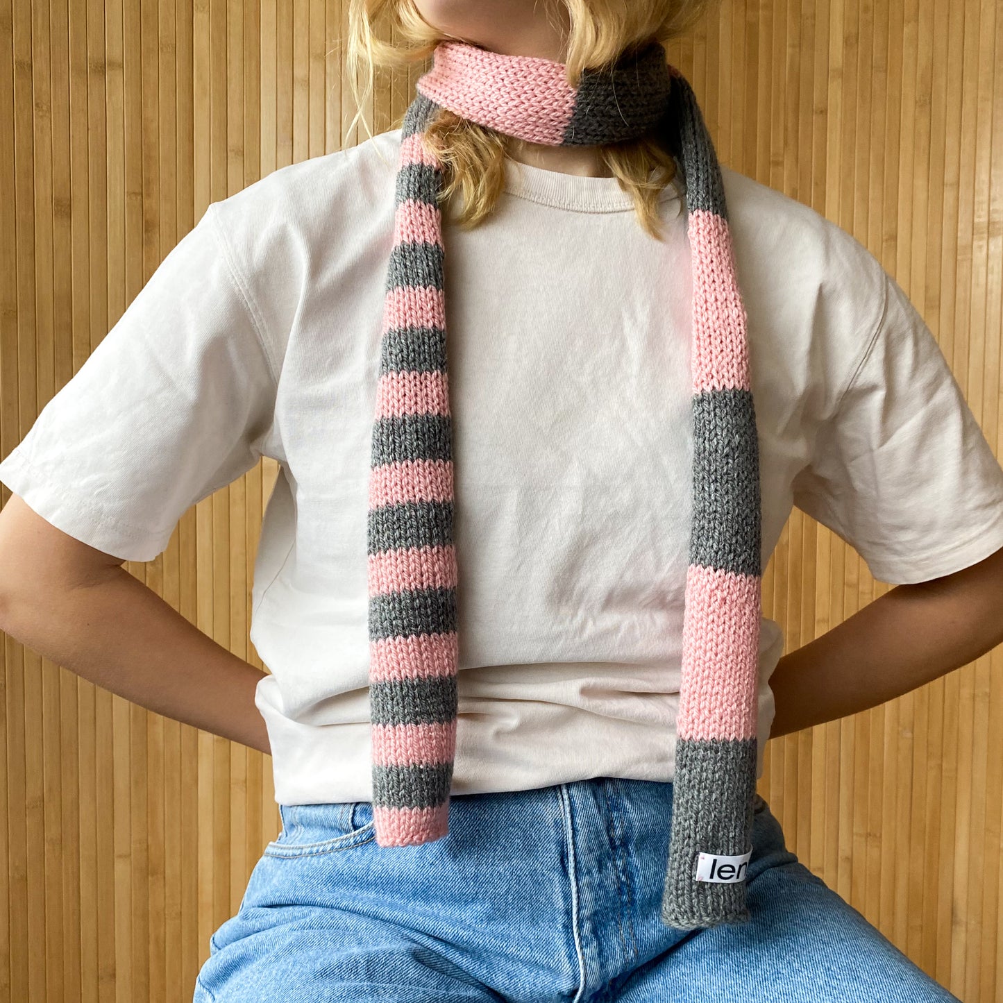 Skinny roll scarf GREY BABY PINK