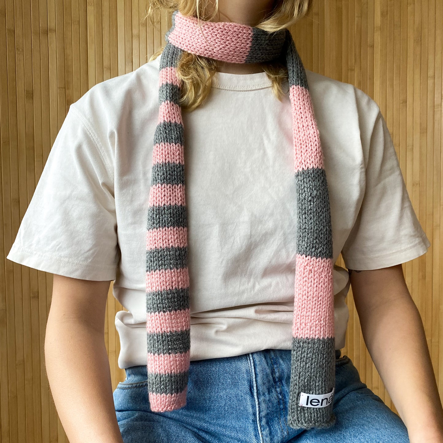 Skinny roll scarf GREY BABY PINK