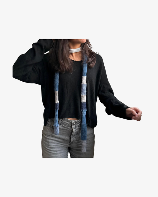 Stribet strikket scarf - Blå