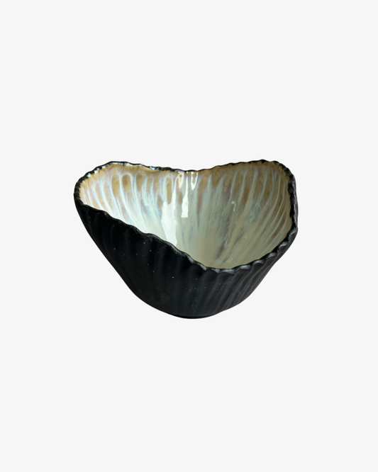 Unique Bowl " Seashell " with glaze in creme/yellow