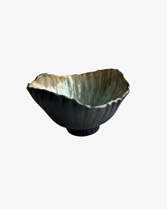 Unique Bowl " Seashell " with glaze in turquoise/ ochre