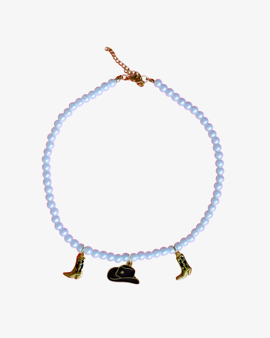 Western Cowboy Hat/ Cactus Boots Pearl Necklace