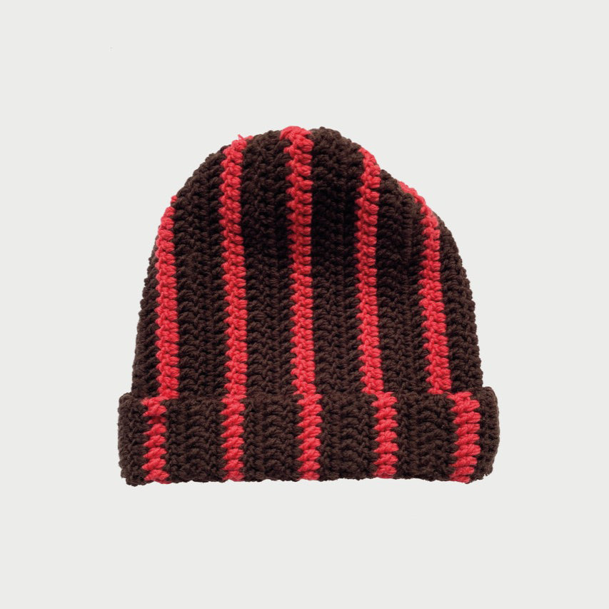 Wool beanie hat striped BROWN CORAL