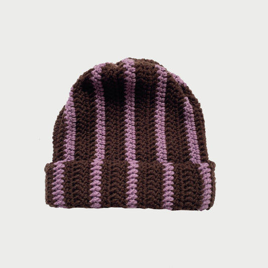 Wool beanie hat striped BROWN LILAC