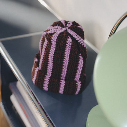 Wool beanie hat striped BROWN LILAC