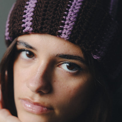 Wool beanie hat striped BROWN LILAC