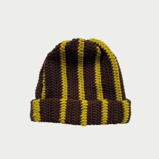 Wool beanie hat striped BROWN LIME