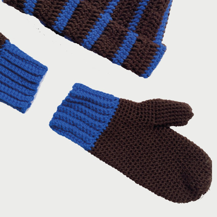 Wool mittens BROWN BLUE