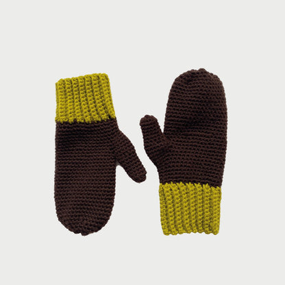 Wool mittens BROWN LIME