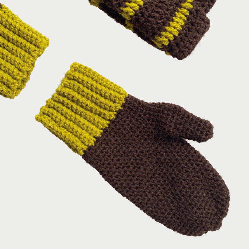 Wool mittens BROWN LIME