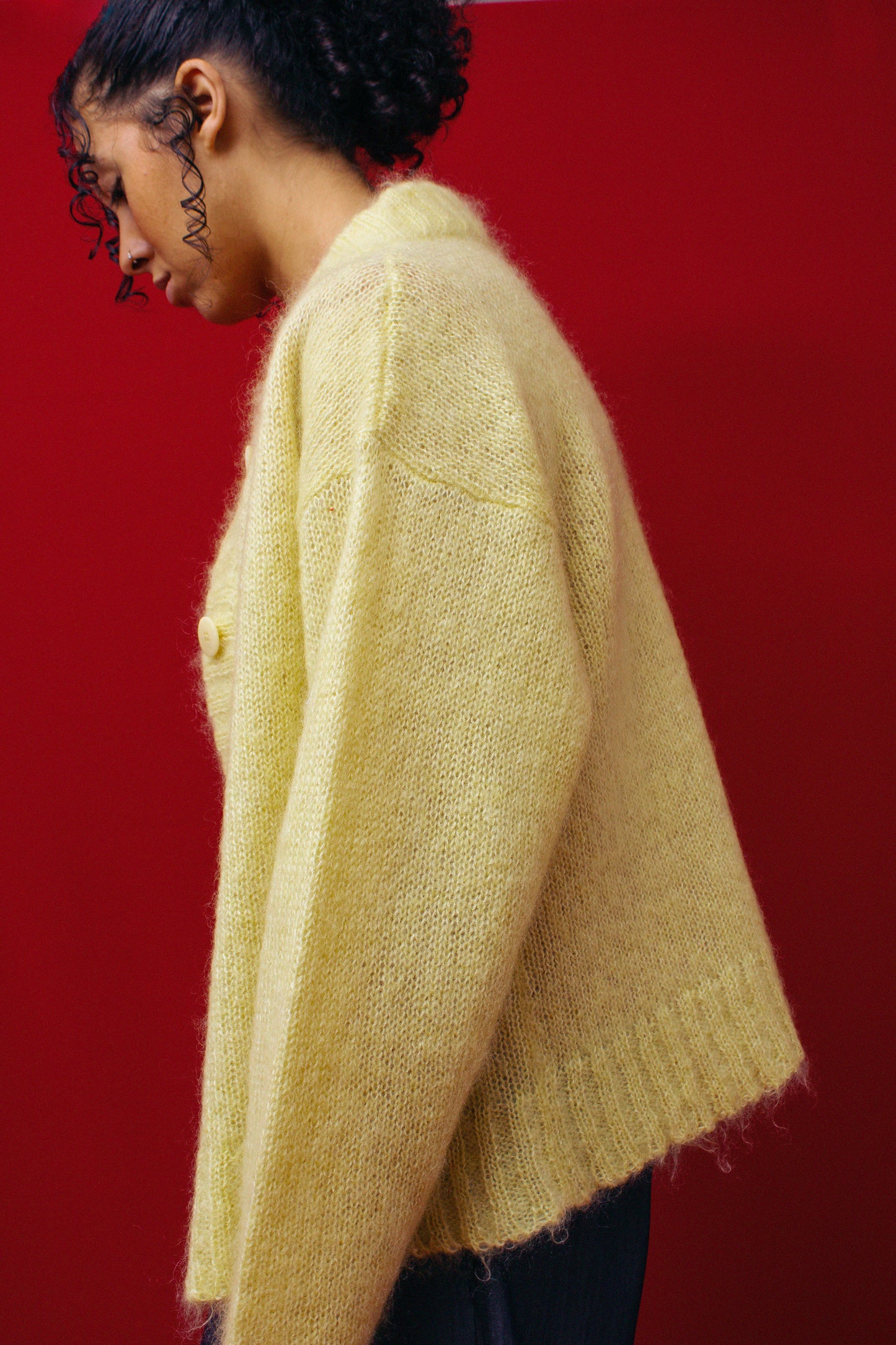 Yellow Brushed Mohair & Silk Cardigan