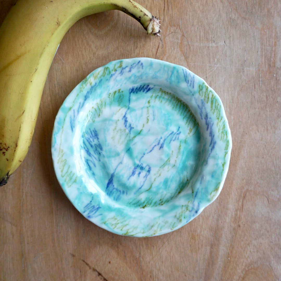 Dish in porcelain, one of a kind - Blue/Green 1.