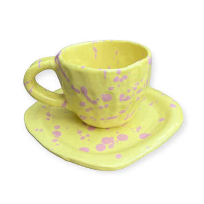 Cup & square plate (SET) - Yellow & Pink