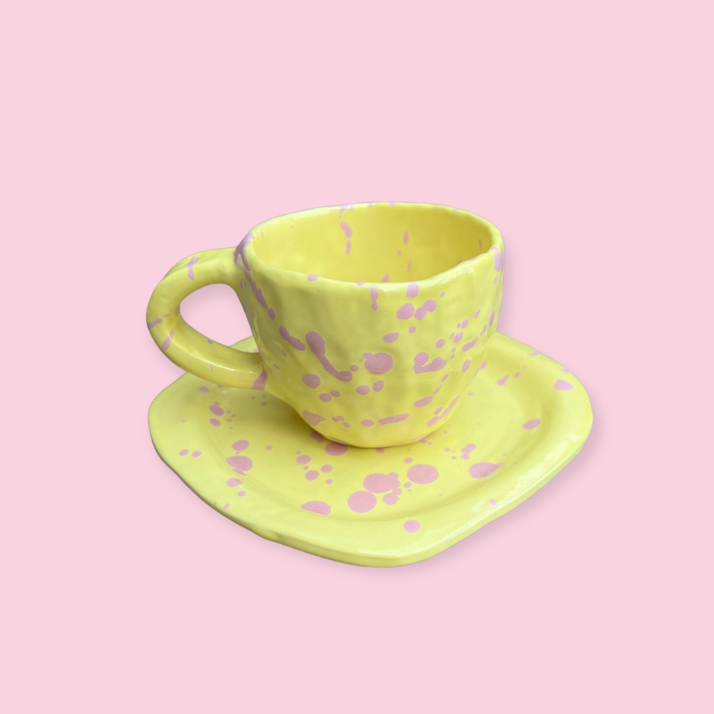 Cup & square plate (SET) - Yellow & Pink