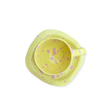 Cup & square plate (SET) - Yellow & Pink