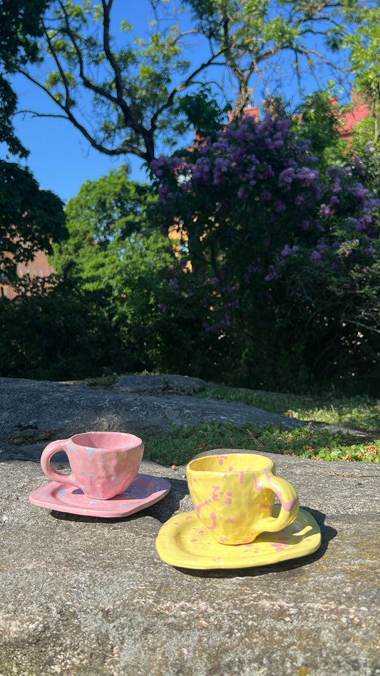 Cup & square plate (SET) - Yellow & Pink