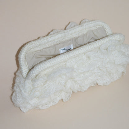 Large ruffled clutch bag - White