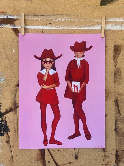 Ladies in red (and cow) - Poster
