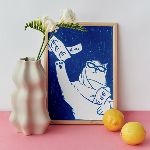 Funny cat manifesting money Original drawing – Cay Collective